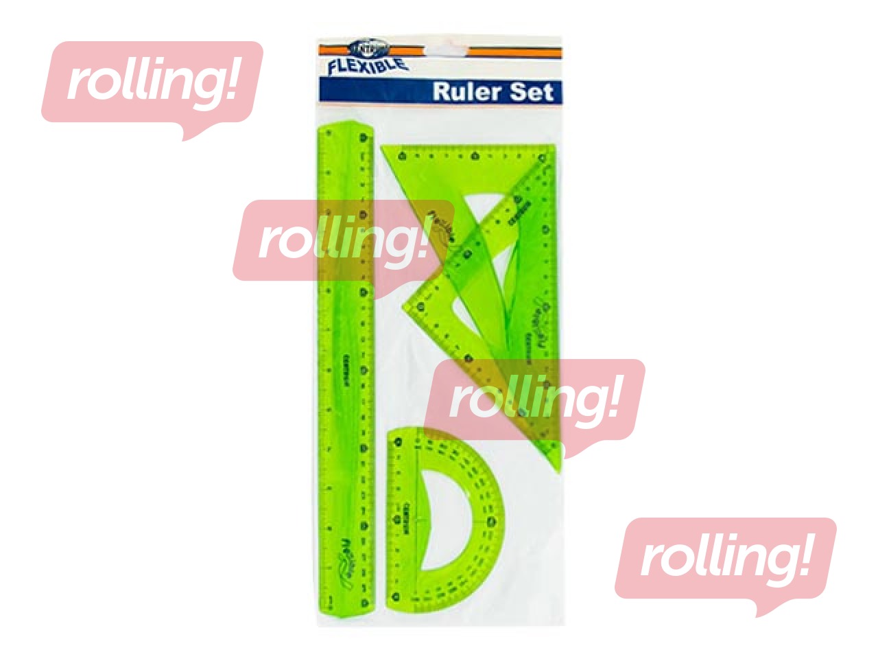 Lineālu komplekts Centrum, 4 priekšmeti, lokans, zaļš