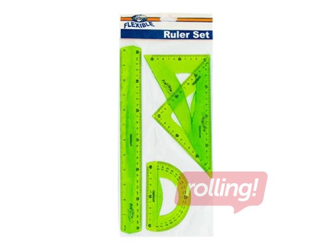 Lineālu komplekts Centrum, 4 priekšmeti, lokans, zaļš