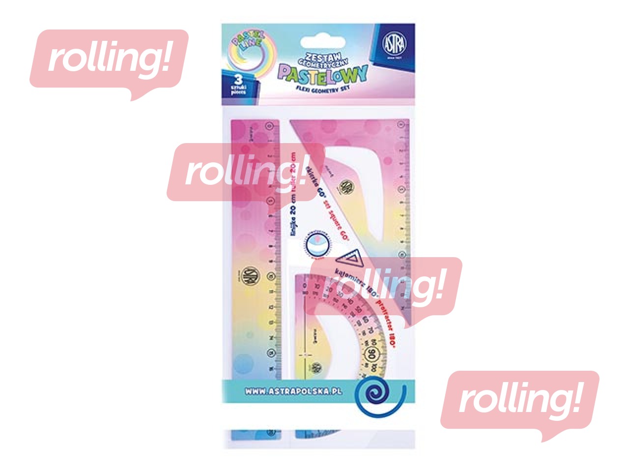 Lineālu komplekts Astra, 3 priekšmeti, lokans, pasteļkrāsas