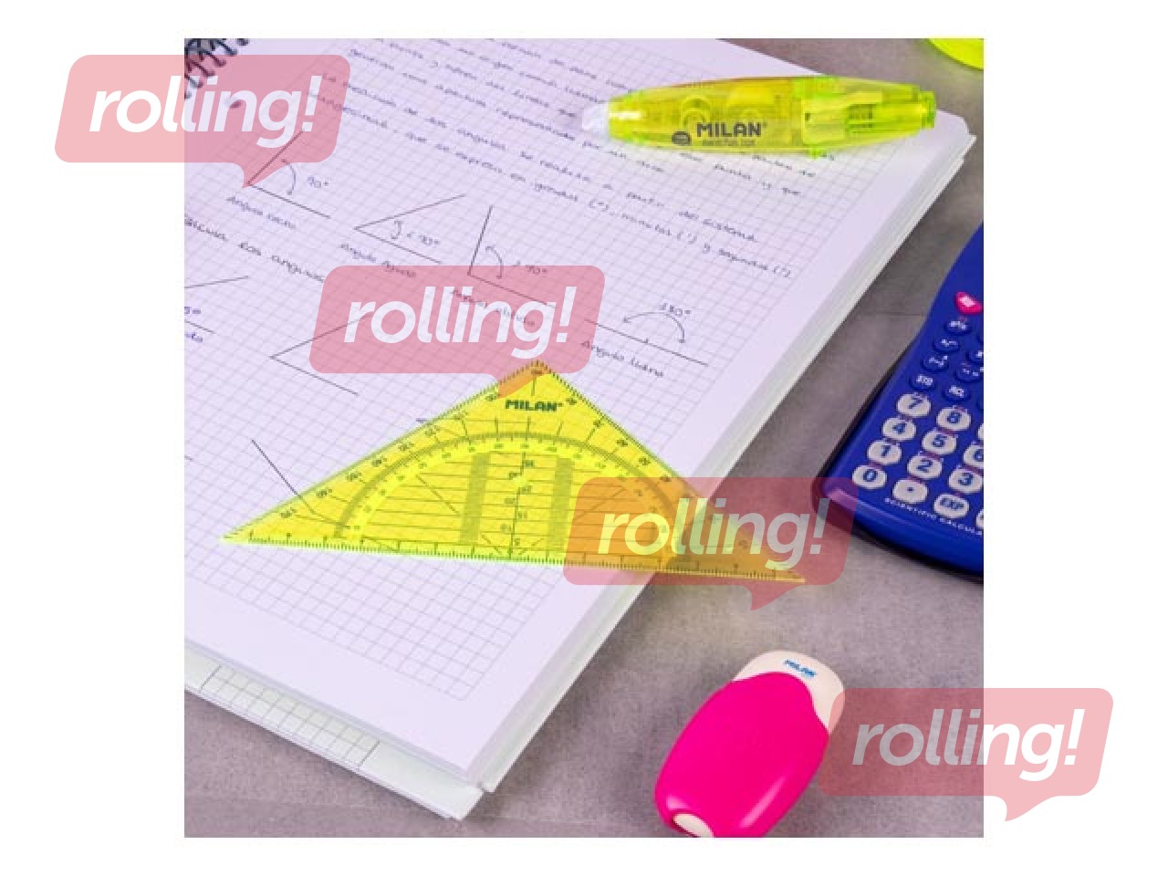 Trīsstūra lineāls + transportieris Milan, dzeltens, 14cm, 180°