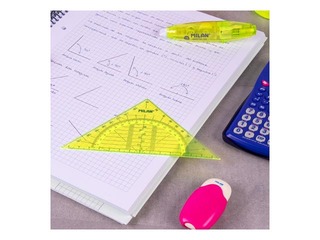 Trīsstūra lineāls + transportieris Milan, dzeltens, 14cm, 180°