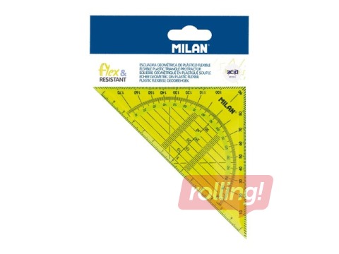Trīsstūra lineāls + transportieris Milan, dzeltens, 14cm, 180°