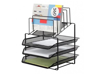 Dokumentu plauktu komplekts Q-Connect, metāla, 3 plaukti, melns