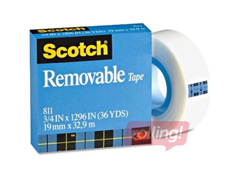 Līmlente 3M Scotch Removable 811,19mm x 33 m,1 gab., pārlīm.