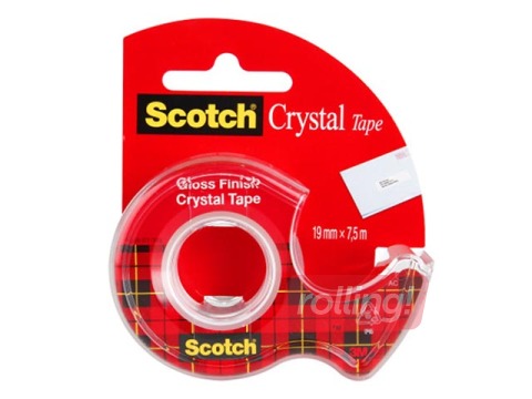 Līmlente ar turētāju 3M Scotch Crystal, 19mm x 7.5m
