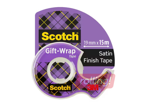 Līmlente, Scotch, Satin dāvanu saiņošanai, ar turētāju, 19mm x 15m
