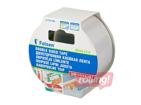 Līmlente abpusēja Folsen, 50mmx5m, caurspīdīga