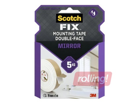 Līmlente abpusēja 3M Scotch, Bath & Mirror, 19mm x 5m