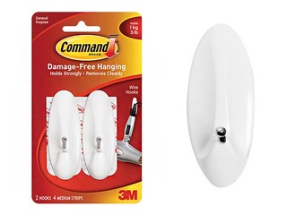 Pakaramais Command M, plastmasas ar metāla āķi, pielīmējams, balts