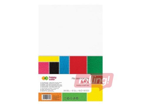 Filcs Happy Color, 20x30cm, 150g/m², dažādās krāsās, 10 loksnes