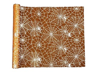Galda celiņš, oranžs ar uzdrukātiem zirnekļu tīkliem