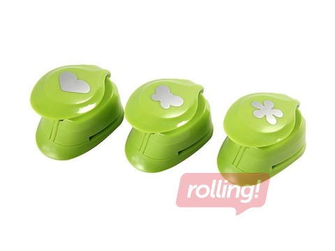 Dekoratīvo caurumsitēju komplekts: puķe, taurenis, sirds, 3 gab.