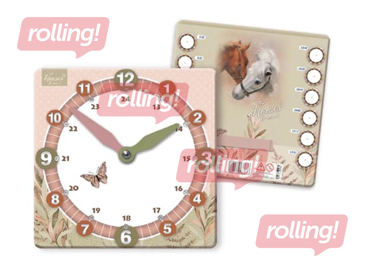 Papīra mācību pulkstenis Tauriņš un zirgi