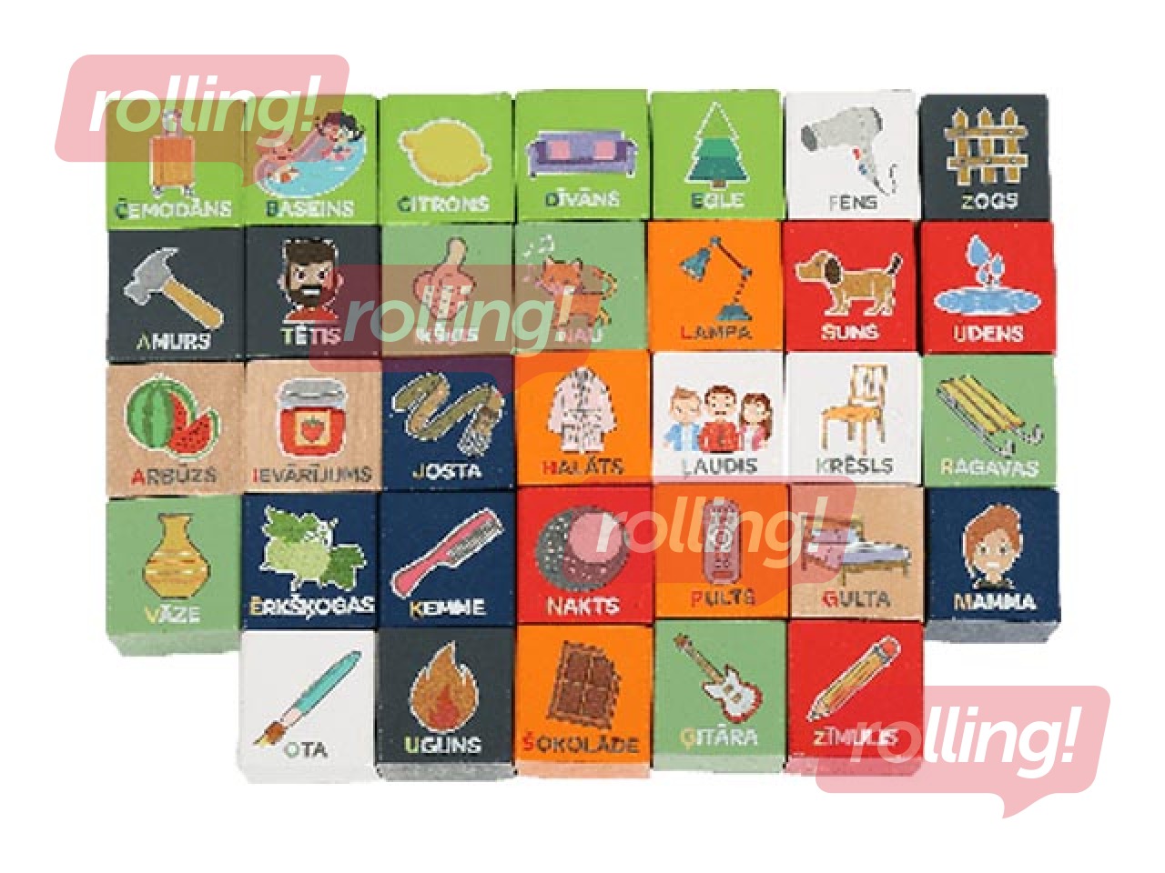 Spēle Alfabēts un vārdi, koka klucīši