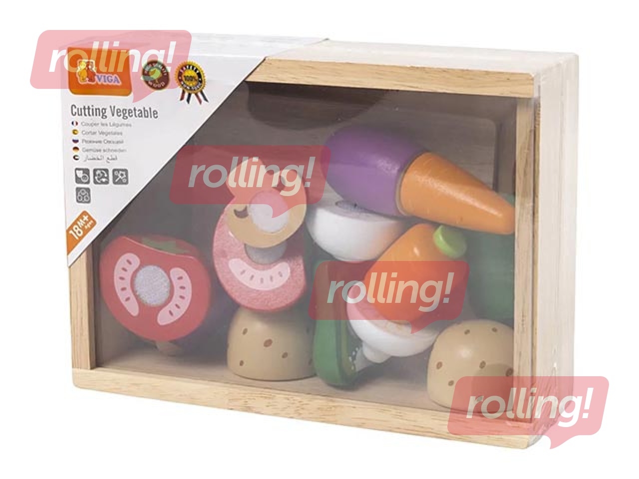 Koka dārzeņi un virtuves piederumi kastē Viga