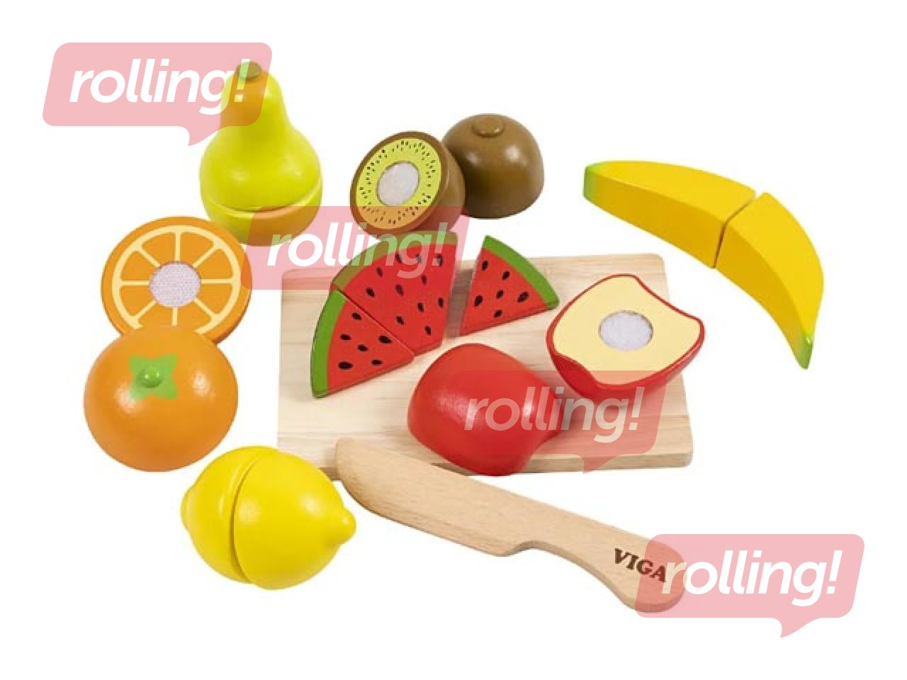 Koka augļi un virtuves piederumi kastē Viga