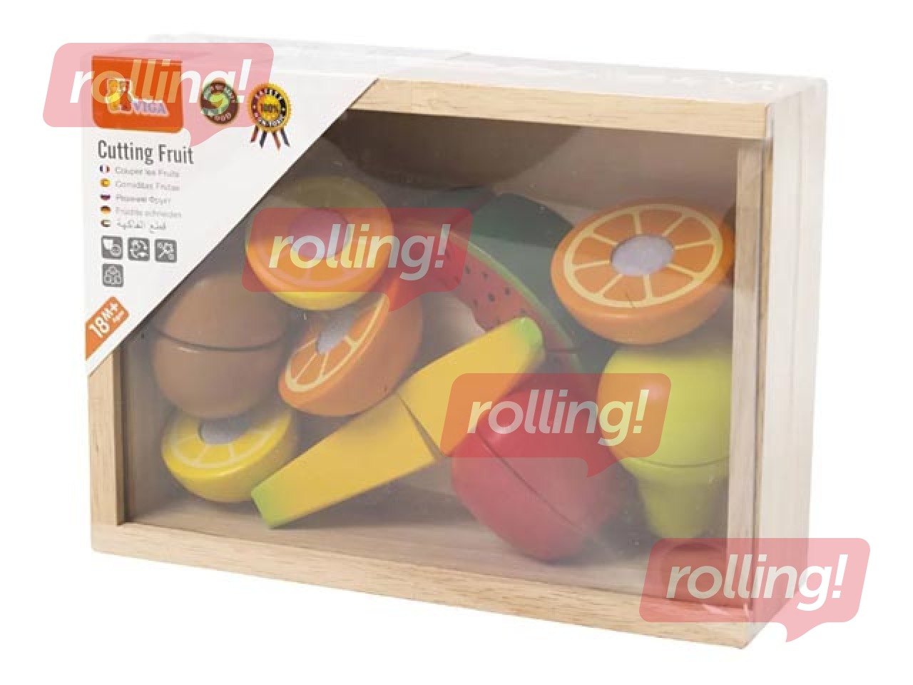 Koka augļi un virtuves piederumi kastē Viga