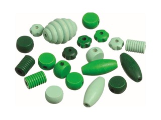 Koka pērlītes, 20 gab., zaļi toņi, dažādi izmēri, formas