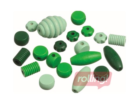 Koka pērlītes, 20 gab., zaļi toņi, dažādi izmēri, formas