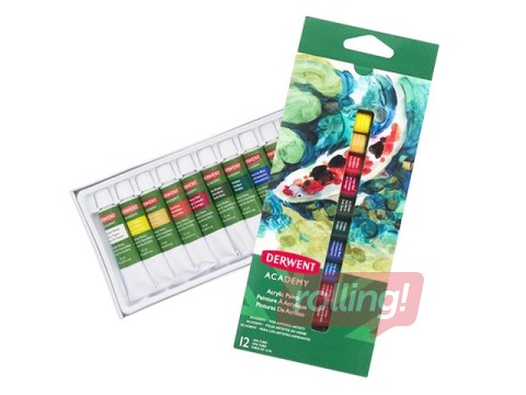Akrilkrāsu komplekts Derwent, 12 kr. x 12 ml