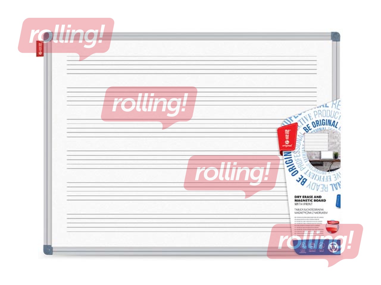 Sienas tāfele alumīnija rāmī ar nošu līnijām, lakota, balta, 170x100cm