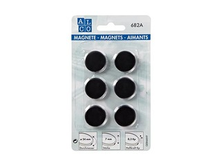 Magnēti apaļi ALCO 24 mm, 6 gab., melni