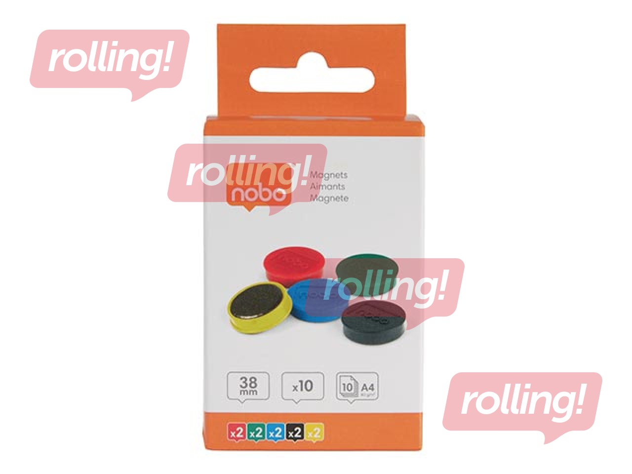 Magnēti Nobo, 38 mm, 10 gab., 1.5 kg, dažādas krāsas