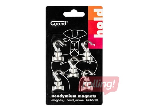 Magnēti Grand, Neodymium, ar āķi, 12mm, 5 gab.