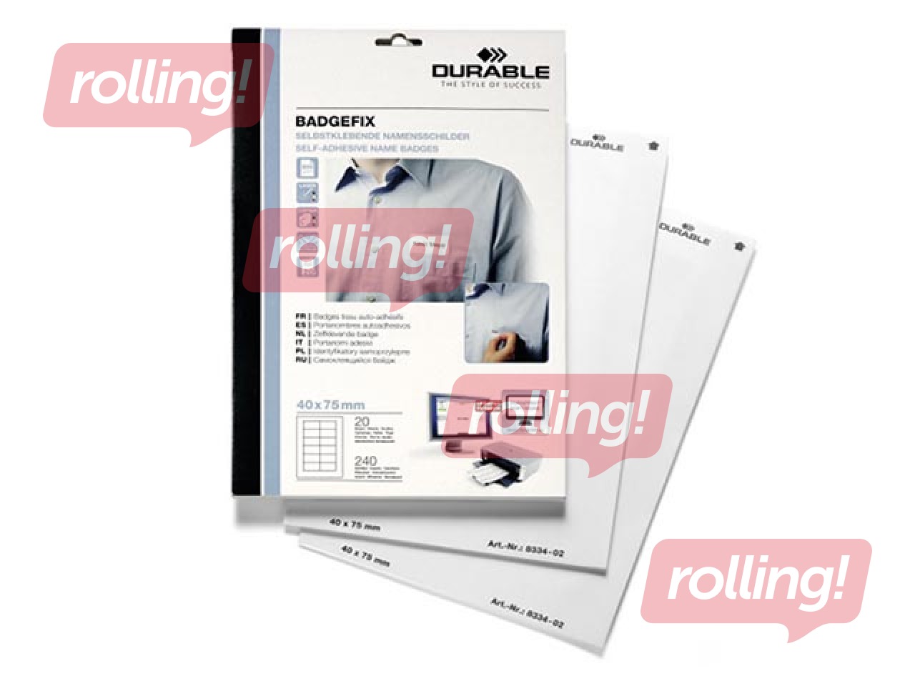 Identifikācijas uzlīmes Durable, 40 x 75 mm, auduma, baltas, 240 gab.