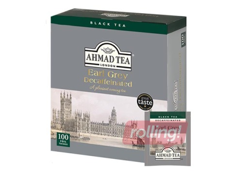Tēja melnā Ahmad Decaff Earl Grey, follija pac., 100 pac.