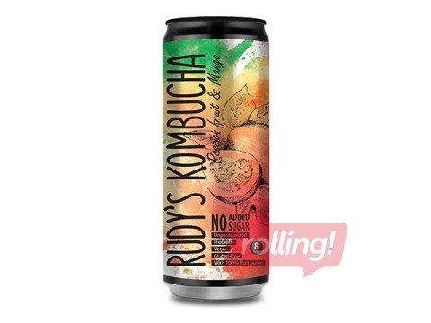 Kombuča Rudy's Kombucha, marakuja un mango, skārdene, 330ml (Taras depozīts iekļauts cenā) 