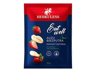 Auzu pārslu biezputra Herkuless, ar zemeņu gabaliņiem, 35g