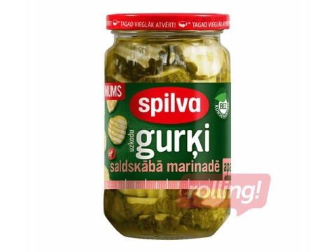 Uzkodu gurķi saldskābā marinādē apaļi Spilva, 460 g