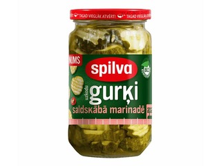 Uzkodu gurķi saldskābā marinādē apaļi Spilva, 460 g