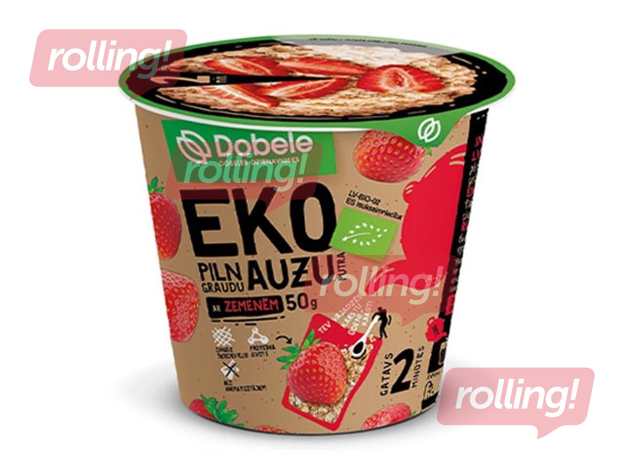 Auzu pārslu biezputra Dobele, EKO, ar zemenēm, 50g