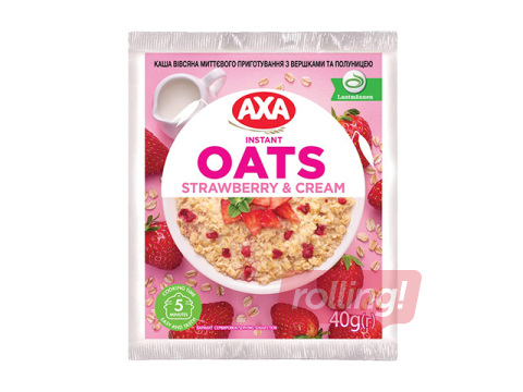 Ātri pagatavojamā auzu pārslu biezputra, AXA , ar saldo krējumu un zemenēm, 40g