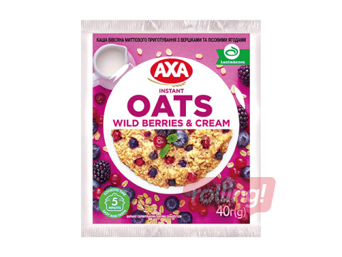 Ātri pagatavojamā auzu pārslu biezputra, AXA, ar krējumu un meža ogām, 40g