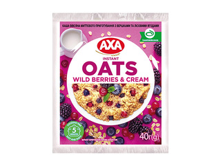 Ātri pagatavojamā auzu pārslu biezputra, AXA, ar krējumu un meža ogām, 40g