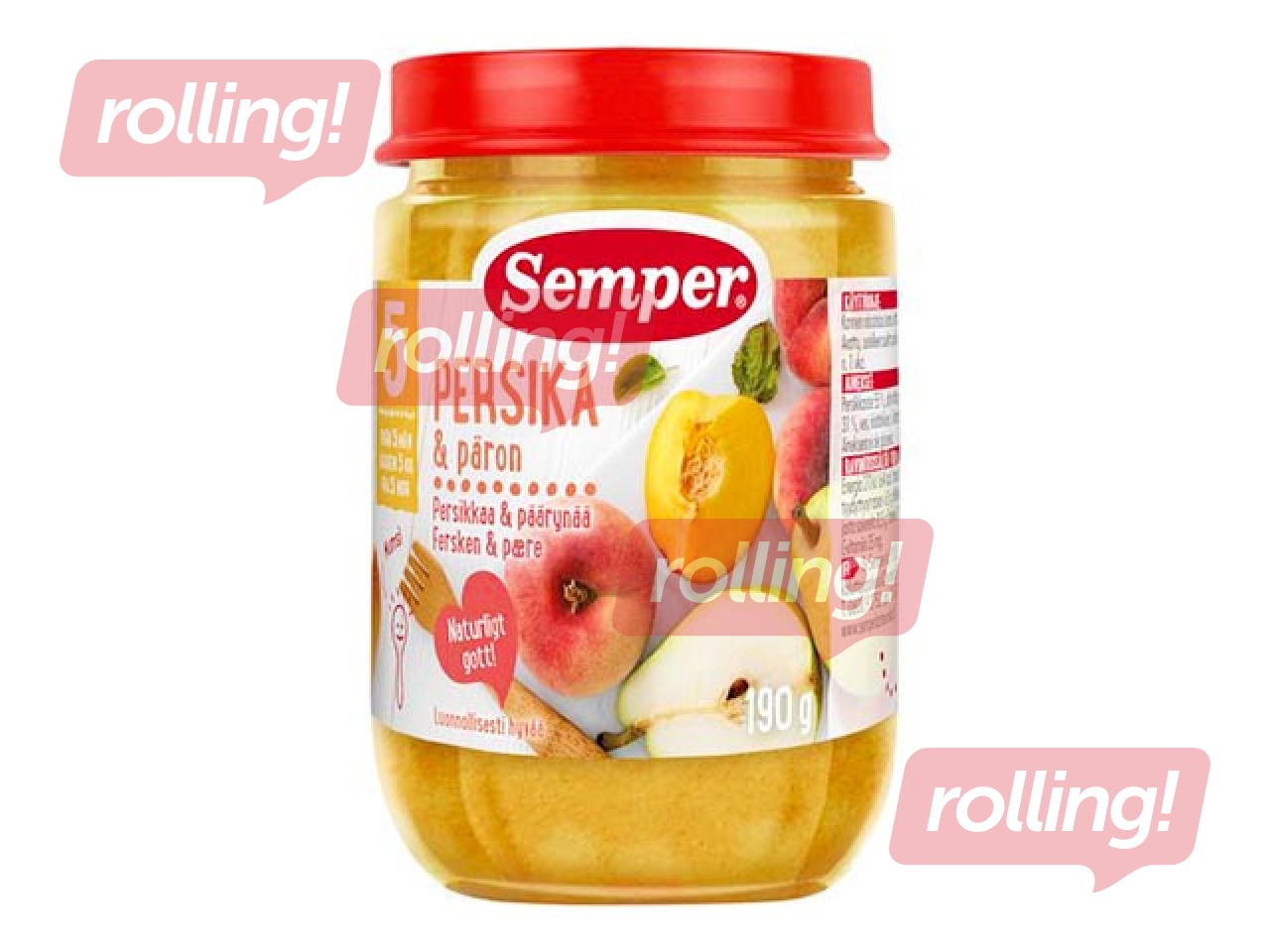 Biezenis ar persiku Semper, no 5 mēnešiem, 190g (Minimālais pasūtījums 6 gab.)
