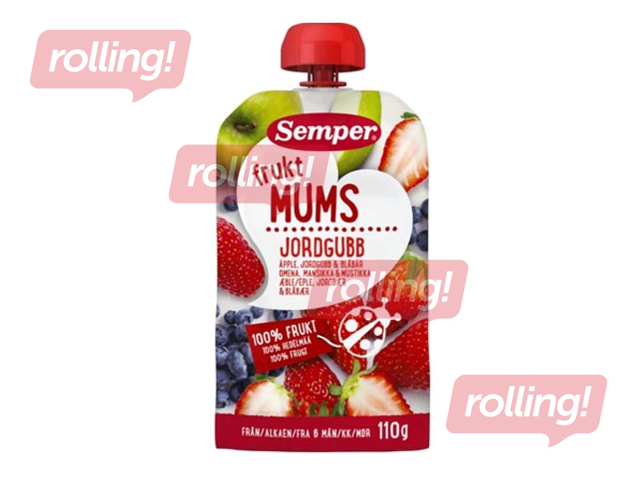 Biezenis ar zemenēm, Semper Fruktmums, no 6 mēnešiem, 110g (Minimālais pasūtījums 6 gab.)