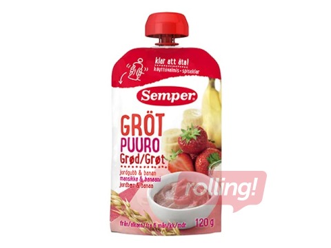 Putra graudu ar zemenēm un banāniem Semper, no 6 mēnešiem, 120g (Minimālais pasūtījums 6 gab.)