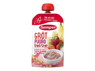 Putra graudu ar zemenēm un banāniem Semper, no 6 mēnešiem, 120g (Minimālais pasūtījums 6 gab.)