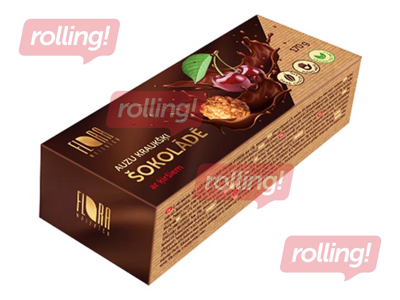 Auzu kraukšķi šokolādē Flora ar ķiršiem, 170 g
