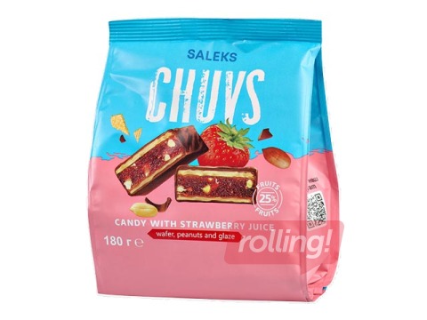 Glazētas vafeļu konfektes Chuvs, ar zemeņu biezeni un zemesriekstiem, 180g 