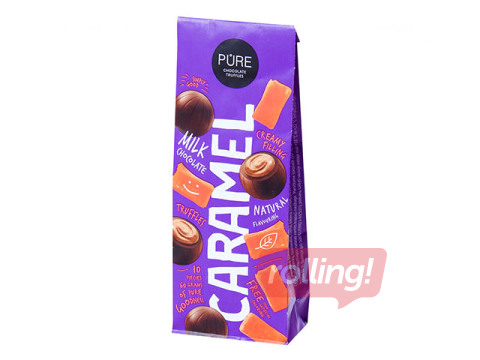 Piena šokolādes trifeles Pure Chocolate ar karameļu krēma pildījumu, 60g