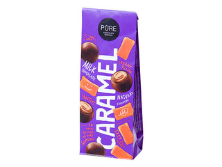 Piena šokolādes trifeles Pure Chocolate ar karameļu krēma pildījumu, 60g