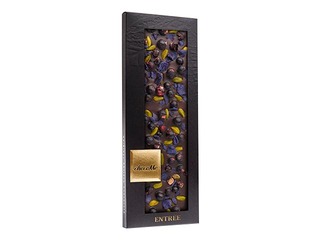 Šokolāde tumšā Syrah ar vijolīšu ziedlapiņām, pistācijām un upenēm ChocoMe, 110g