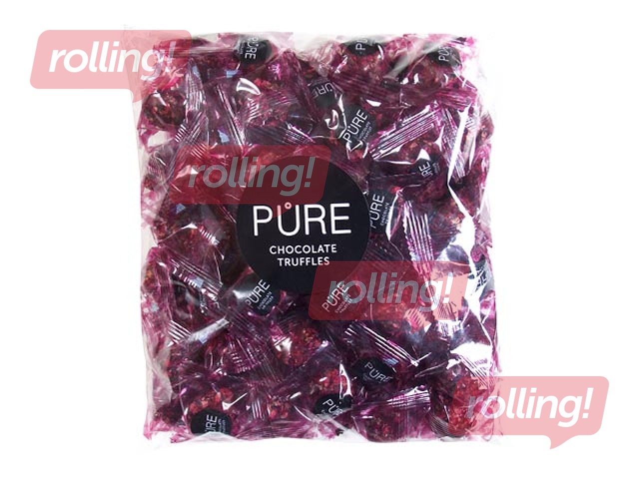 Piena šokolādes trifeles Pure Chocolate ar upeņu krēma pildījumu un upeņu dekoru, 600 g