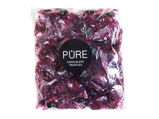 Piena šokolādes trifeles Pure Chocolate ar upeņu krēma pildījumu un upeņu dekoru, 600 g