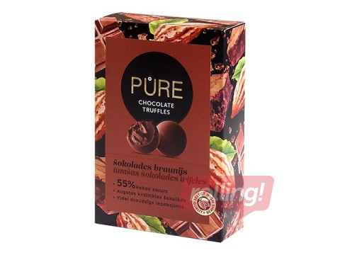 Tumšās šokolādes trifeles Pure Chocolate ar šokolādes braunija krēma pildījumu, 148 g